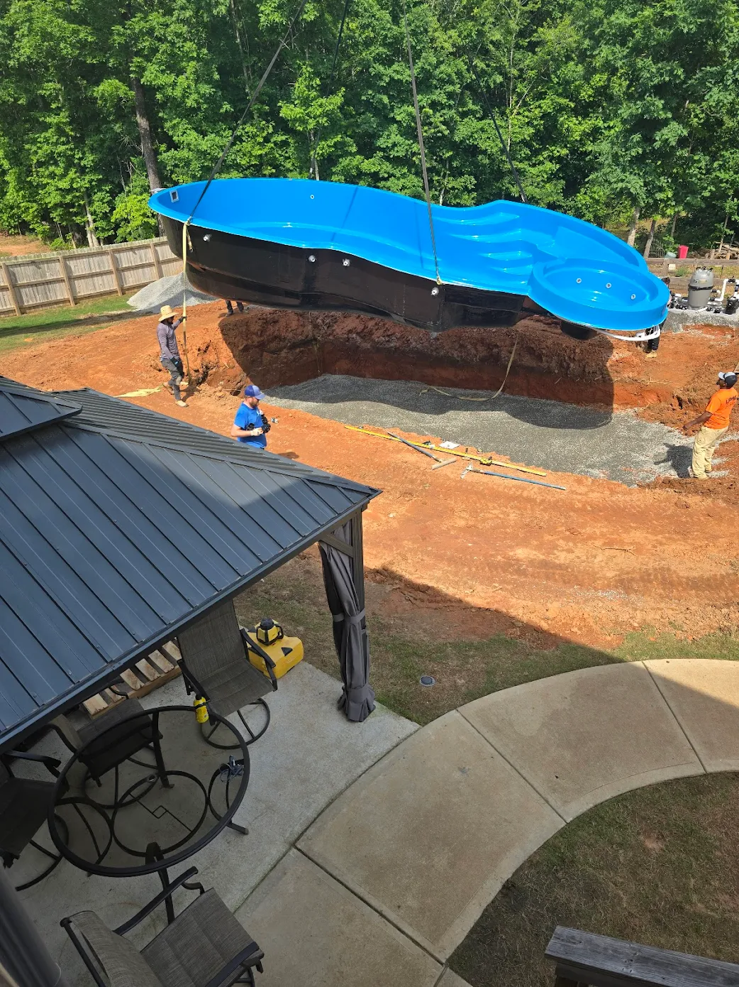 Completed fiberglass pool project